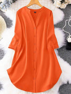 Gufrina Dresses For Women||Viscose Rayon Solid Button Front Shirt Dress For Women || Roll Tab Sleeve & Collared Neck Flared Dres