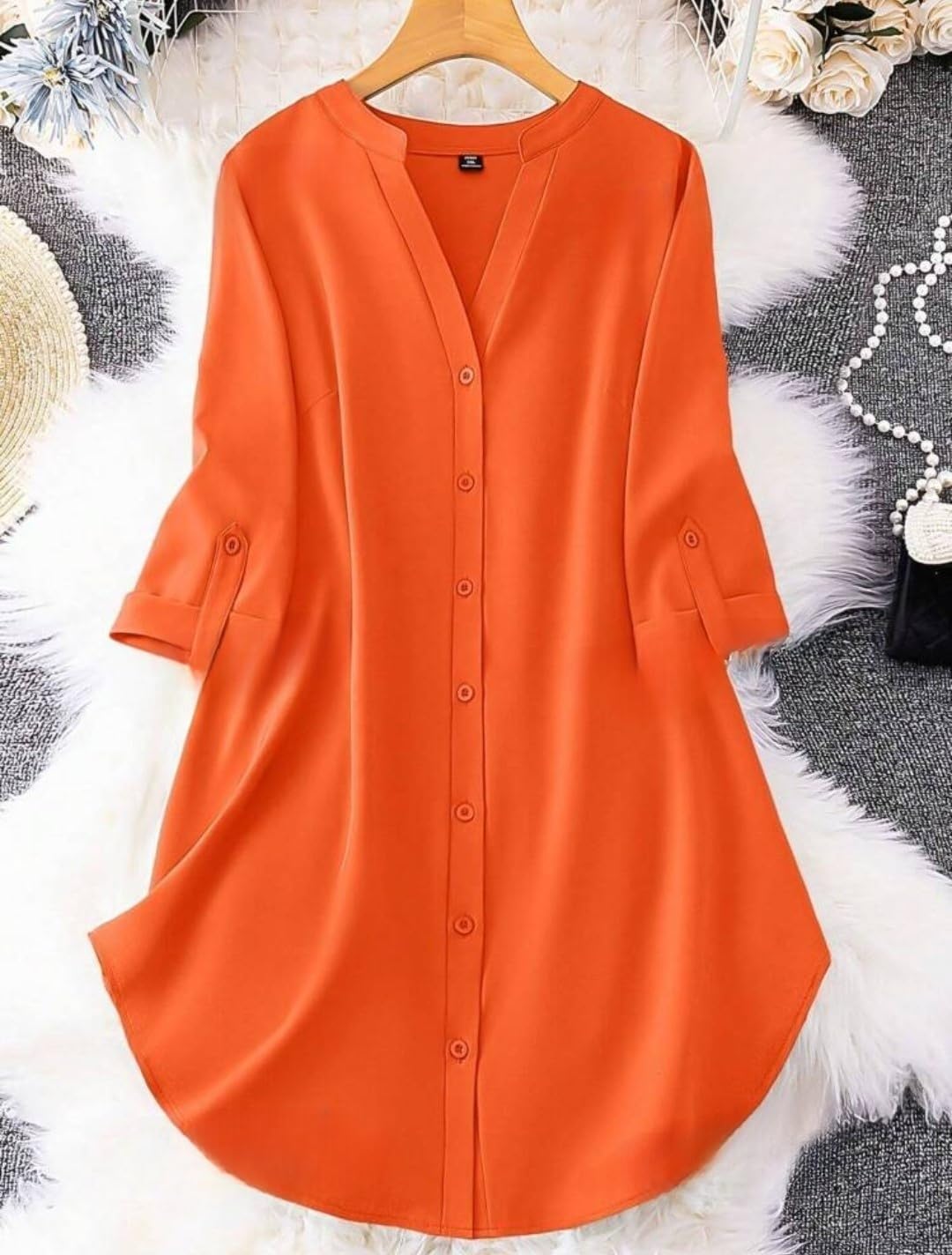 Gufrina Dresses For Women||Viscose Rayon Solid Button Front Shirt Dress For Women || Roll Tab Sleeve & Collared Neck Flared Dres