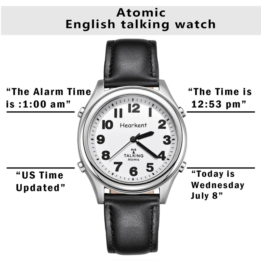 Hearkent Atomic Talking Watch for Visually impaired,Quartz Wrist Watch Leather Strap Gift for Elderly or Blind People