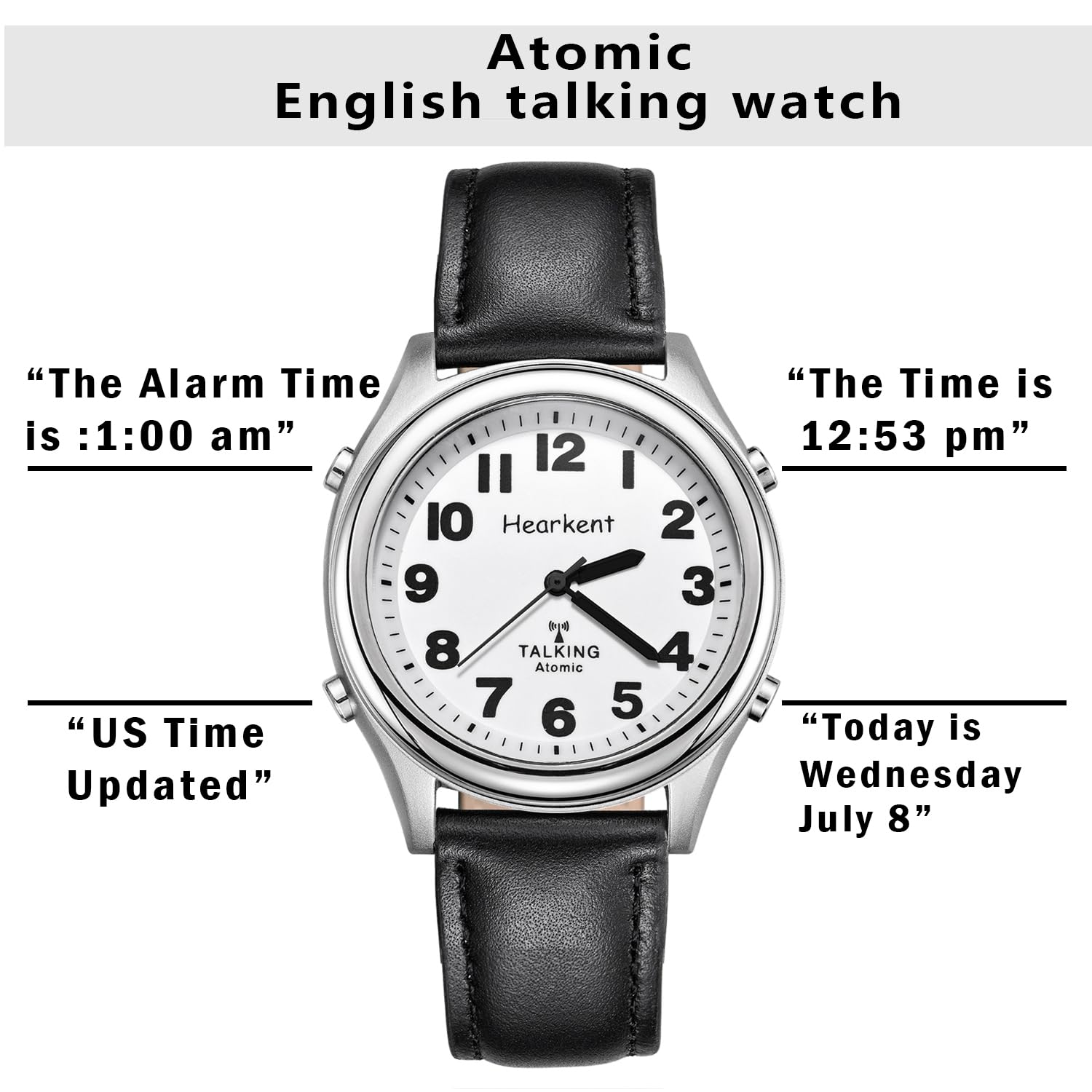 Hearkent Atomic Talking Watch for Visually impaired,Quartz Wrist Watch Leather Strap Gift for Elderly or Blind People