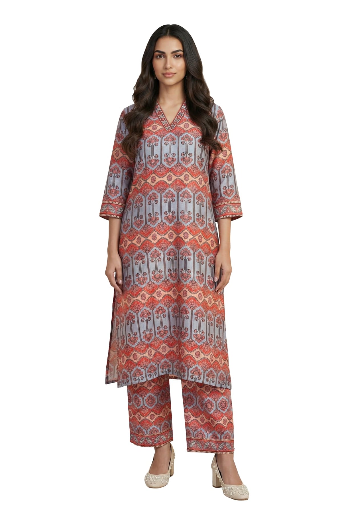 Aurelia WomenS Multicolor Ethnic Motifs Straight Kurta With Palazzo Set - (As16481-510334-Xxl)