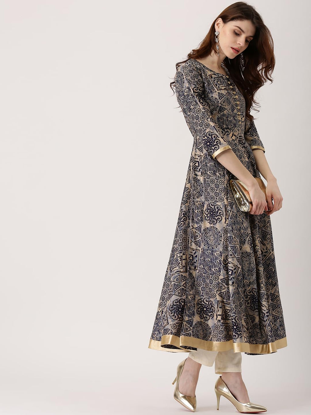 Libas WomenS Chanderi Anarkali Standard Length Kurta (4799_Blue