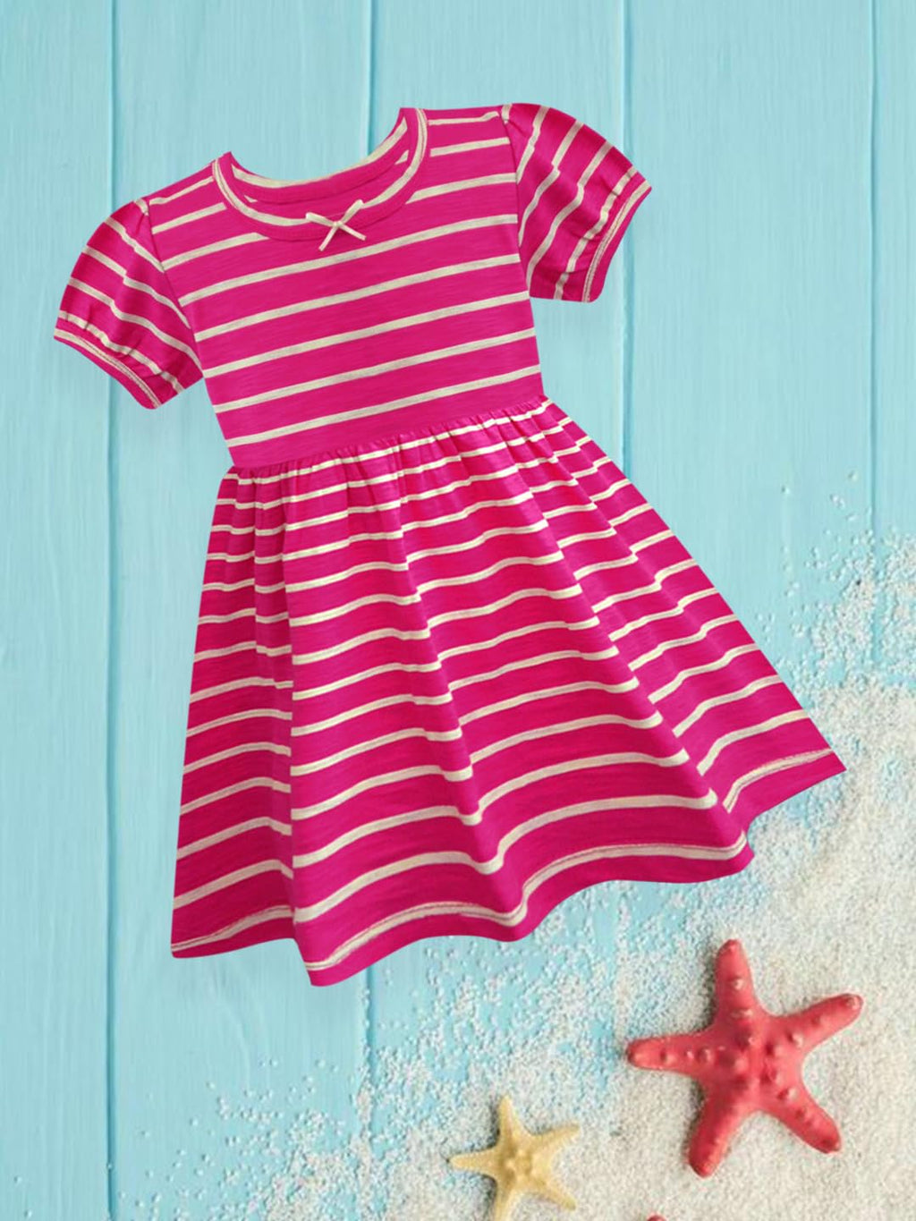 A.T.U.N. (ALL THINGS UBER NICE) Short Sleeve Pink Striped Alice Dress for Girls