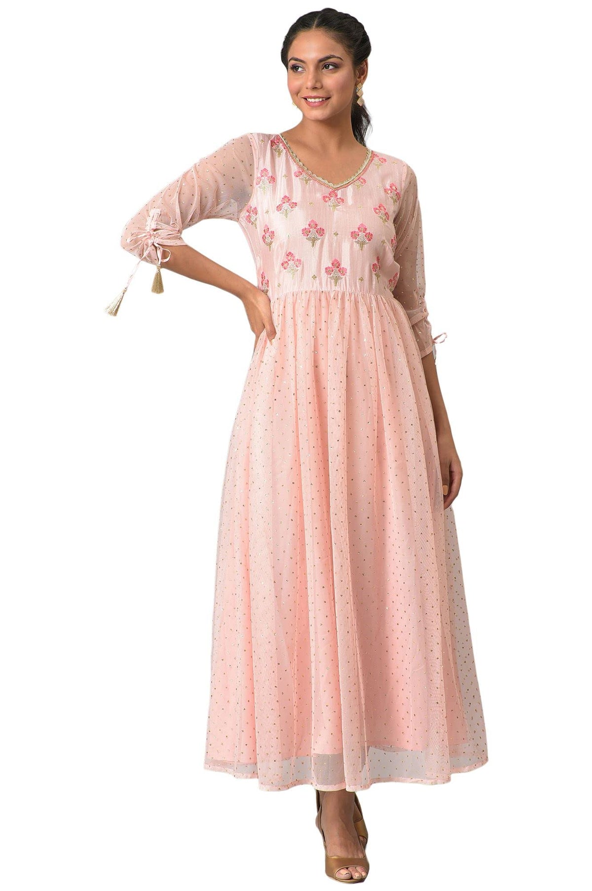 Aurelia Women Parfait Pink Shantung Slub Geometric Printed A-Line Dress_22AUA12671-603464_M