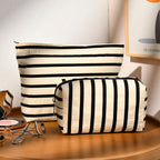 SOIDRAM 2 Pieces Makeup Bag Large Stripe Cosmetic Bag Capacity Canvas Mix Travel Toiletry Bag Organizer Cute Makeup Brushes Aest