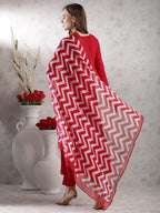 ANNI DESIGNER Women s Rayon Blend Kurta with Pants and Dupatta, Red, L
