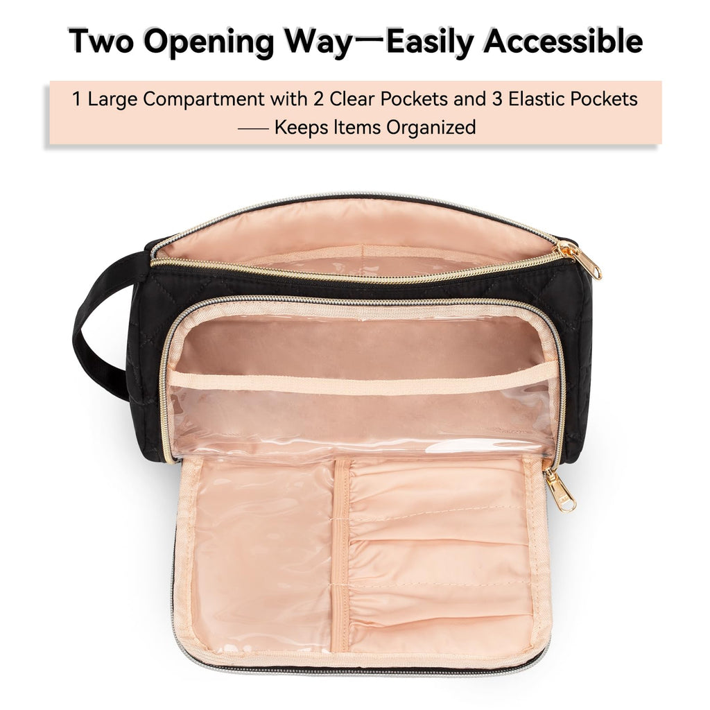 CUBETASTIC Makeup Bag, Travel Cosmetic Bag for Women Portable Cute Make Up Organizer Pouch with Makeup Brush Compartment, Two Op