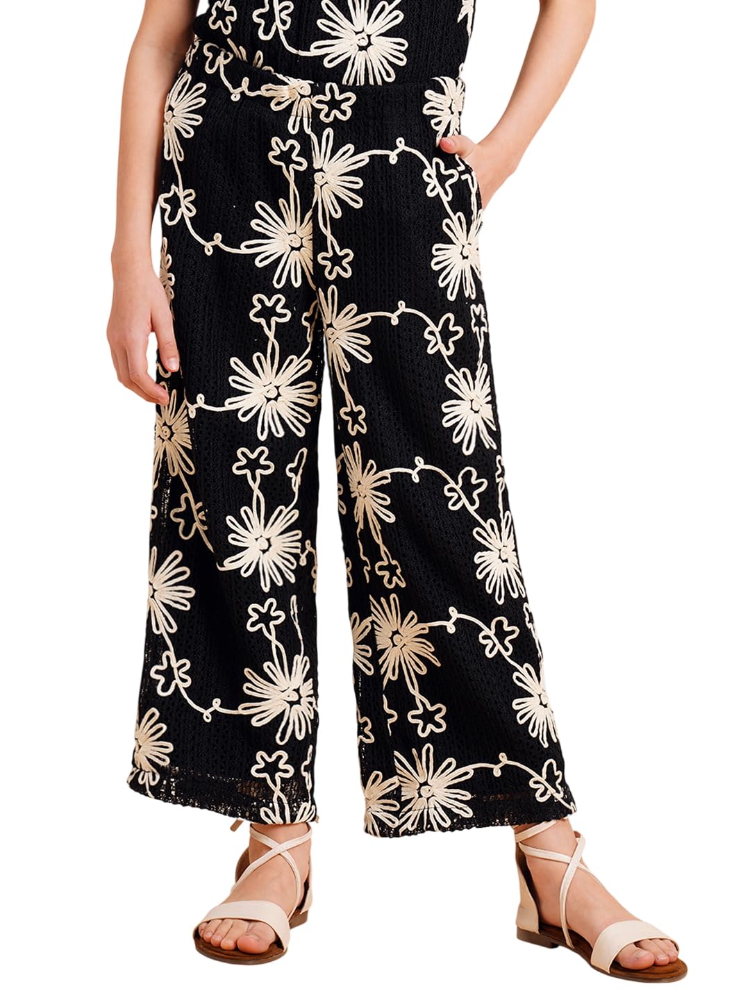 Vero Moda Girl Self Design Black Casual Pants