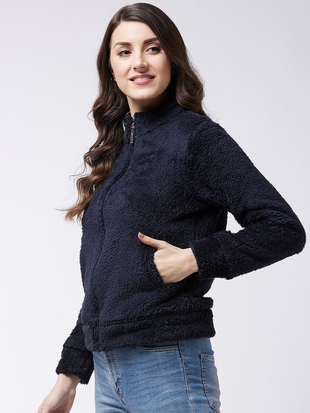 Modeve Women Solid Full Sleeve Jacket For Winter Jacket For Winter-Navy