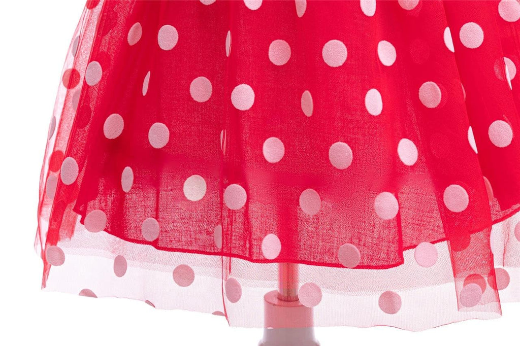 Dressy Daisy Little Girls Polka Dots Fancy Dress Up Halloween Costume Birthday Party Outfit with Mouse Ears Headband Size 5-6