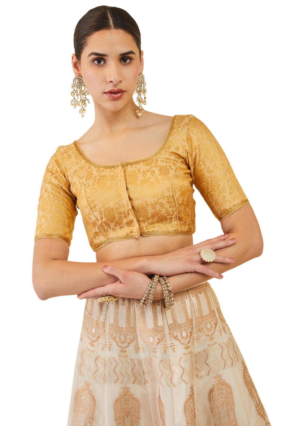 Soch Women Art Silk Blouse with Zari Woven Brocade Floral Designs