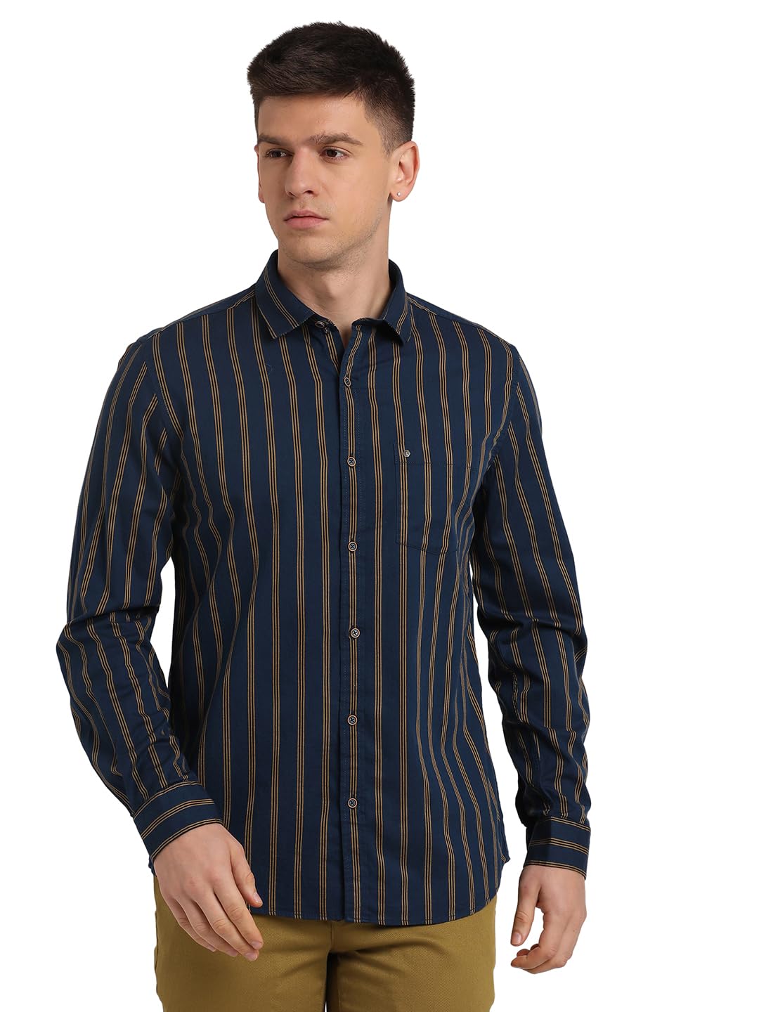 Turtle Men 100% Cotton Slim Fit Blue Striped Casual Shirt