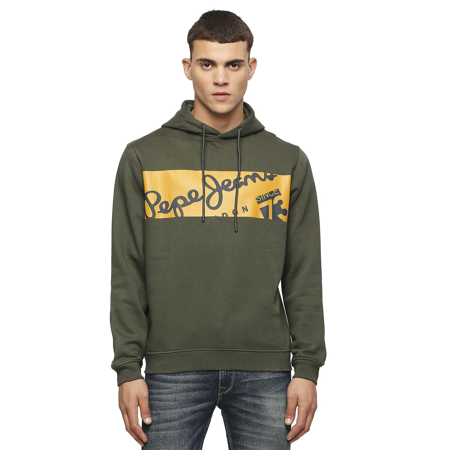 Pepe Jeans MenS Cotton Hooded Neck Regular Fit Sweatshirt (Pm582648_Olive (Medium)