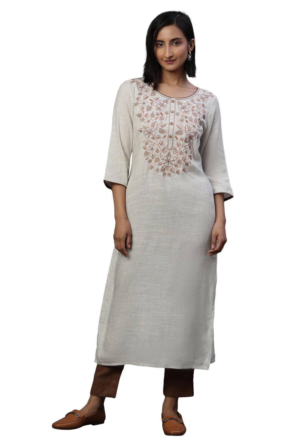 Aurelia Womens Viscose Regular Kurta (24FEA15047-704174_Natural
