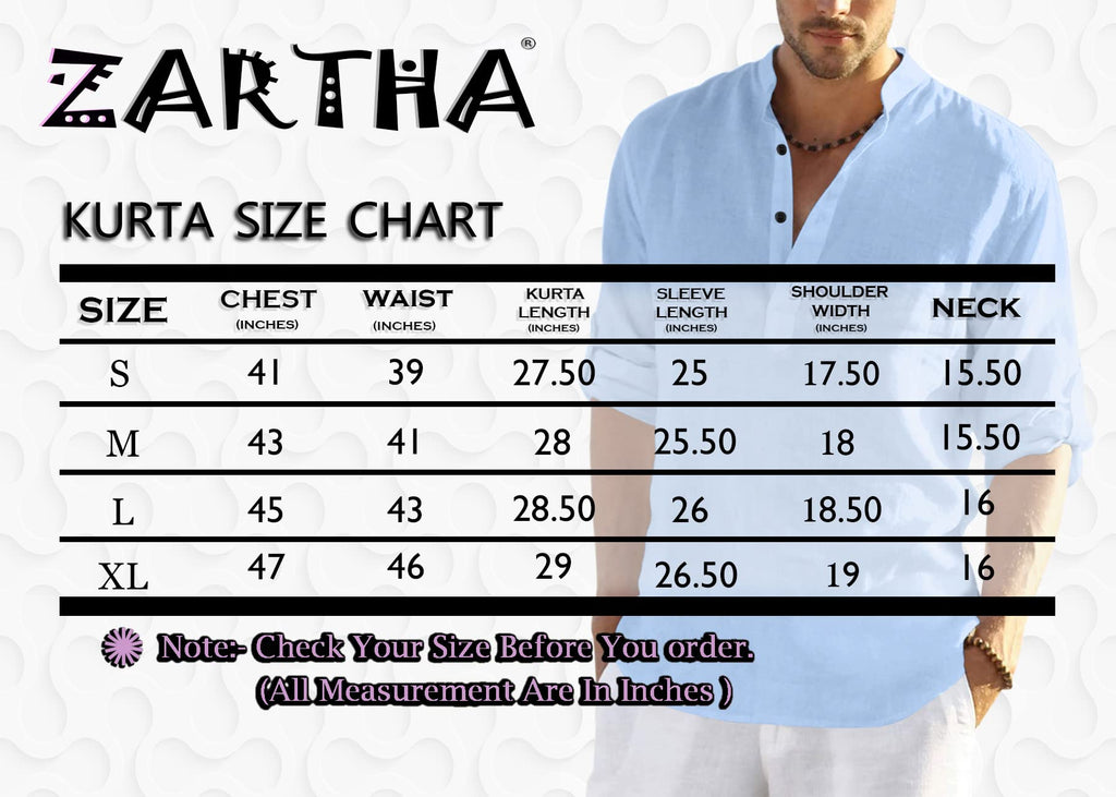 Zartha MenS Regular Fit Solid Pattern Cotton Polyester Blend Kurta With Spread Collar Long Sleeve And Standard Length | Shirt F