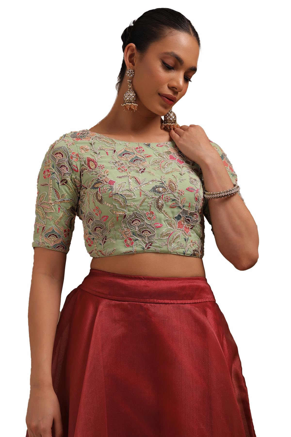 Soch Women Georgette Embroidered Short Sleeves Regular Fit Blouse