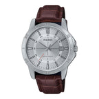 Casio Standard Analog Brown Leather Strap Silver Dial Quartz MTP-V004L-7C Men's Watch