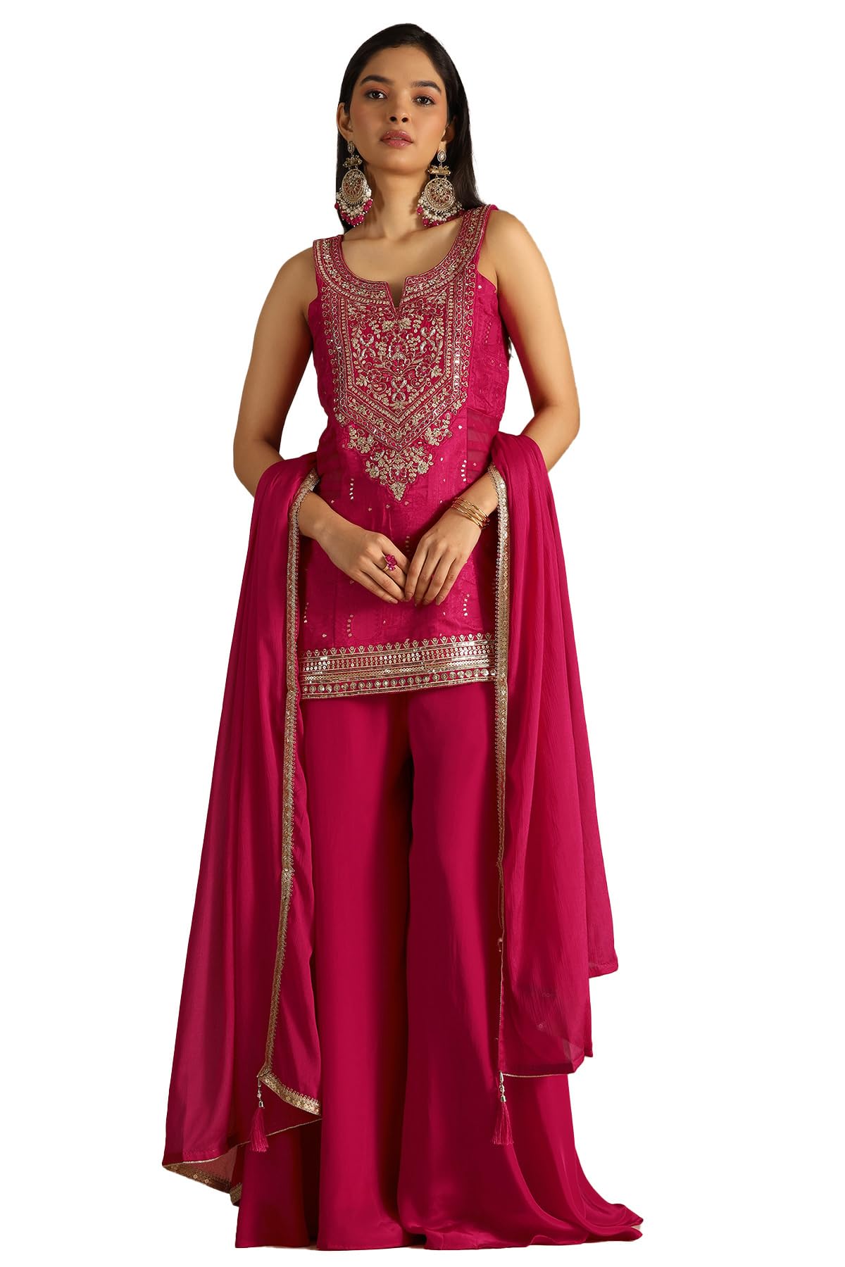 Soch Women Viscose Blend Embroidered Suit Set with Stones and Sequins