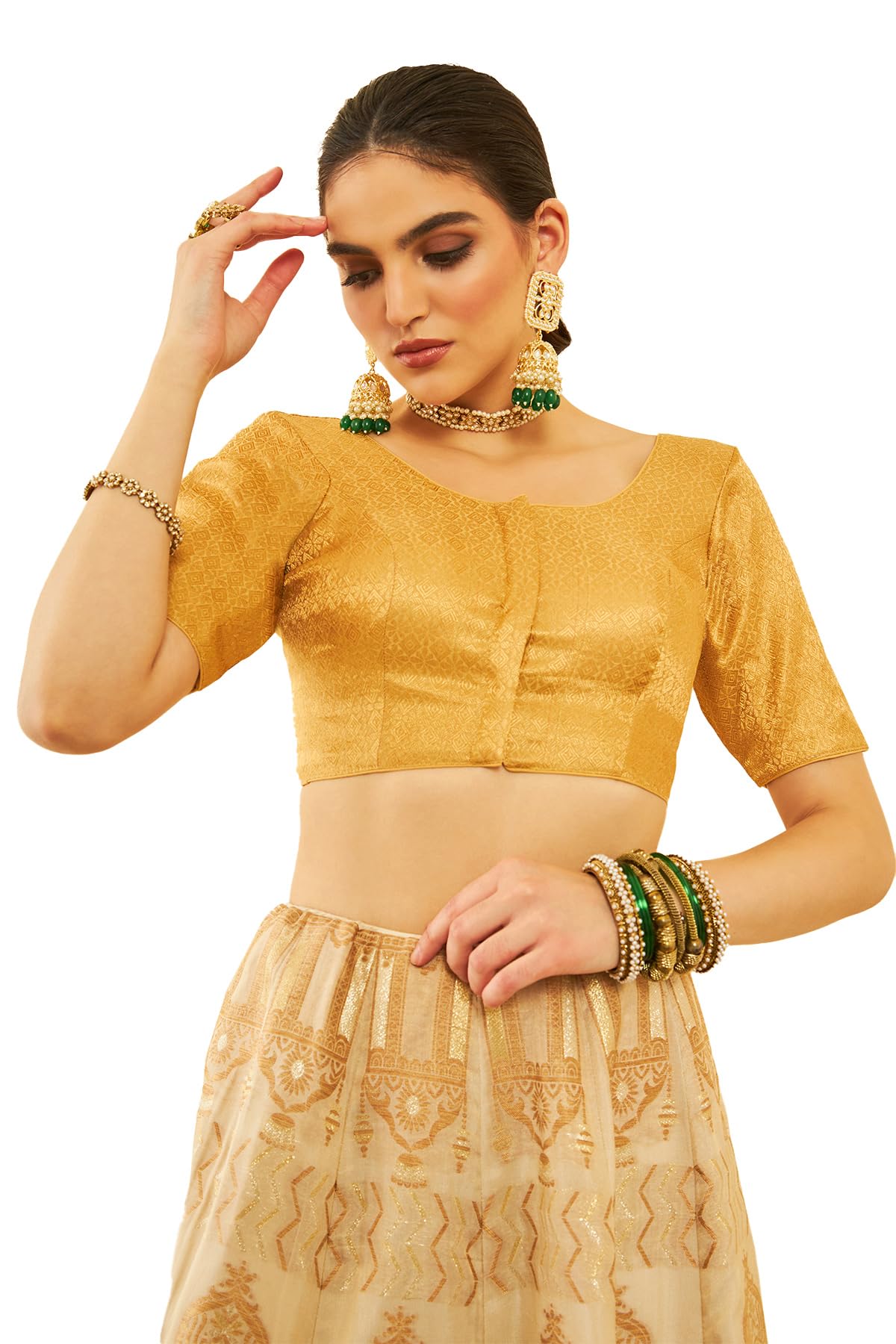 Soch Women Silk Blend Floral Woven Design Brocade Blouse with Tie-Ups