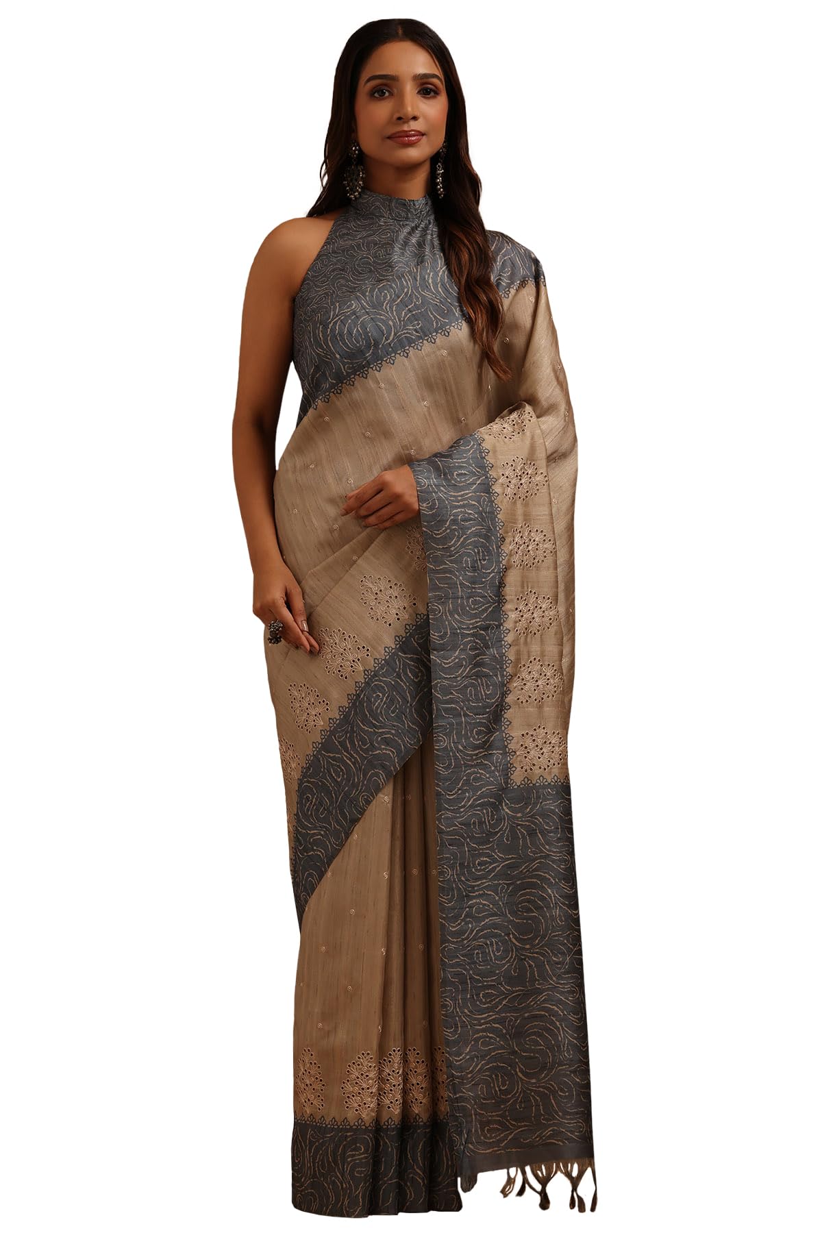 Soch Women Tussar Embroidered Saree with Thread Work