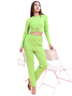 Ketch Polyester Blend Women Fashion Wear Casual Fit Co-Ord Set Standard Length Playwear Dress (Khce000081_Lime Green_M)