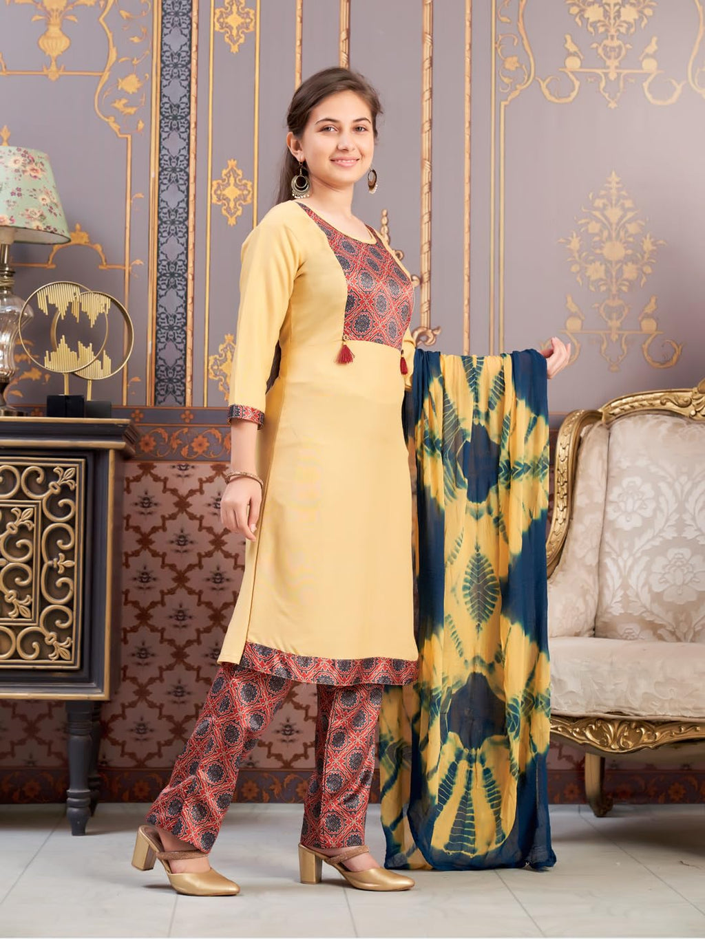 Aarika Girls Ethnic Wear Fawn Colour Damask Print Rayon Kurti-(8-15 Years)-(Kurti-Tr-K-865)