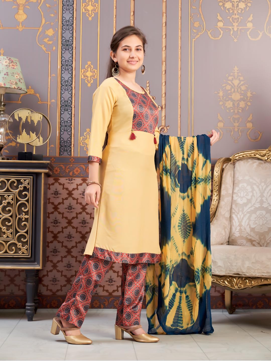 Aarika Girls Ethnic Wear Fawn Colour Damask Print Rayon Kurti-(8-15 Years)-(Kurti-Tr-K-865)