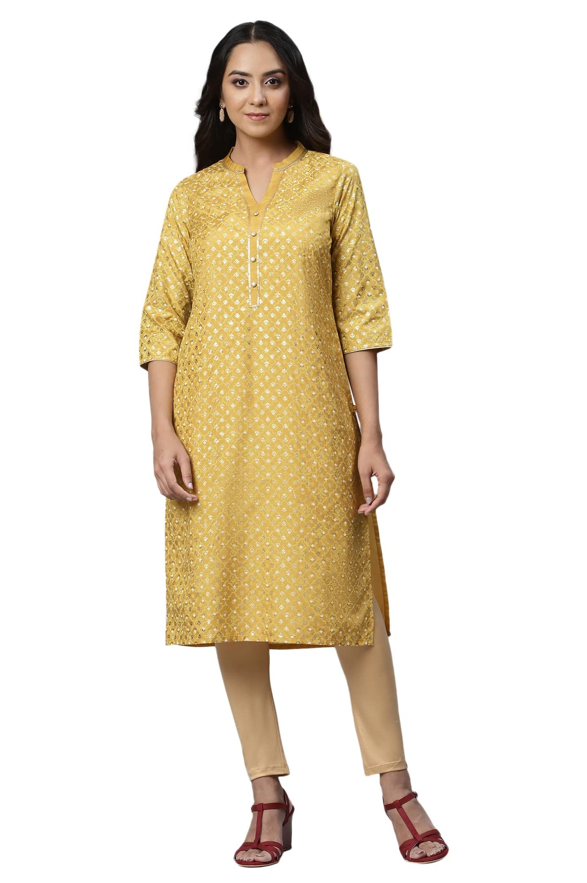Aurelia Womens Polyester Regular Kurta (22AUA13684-505254_Yellow
