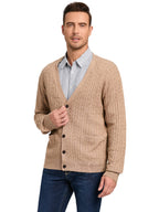 Kallspin Men's Cardigan Sweater Cashmere Wool Blend Cable Knit V Neck Buttons Cardigan with Pockets(Coffee, 3X-Large)