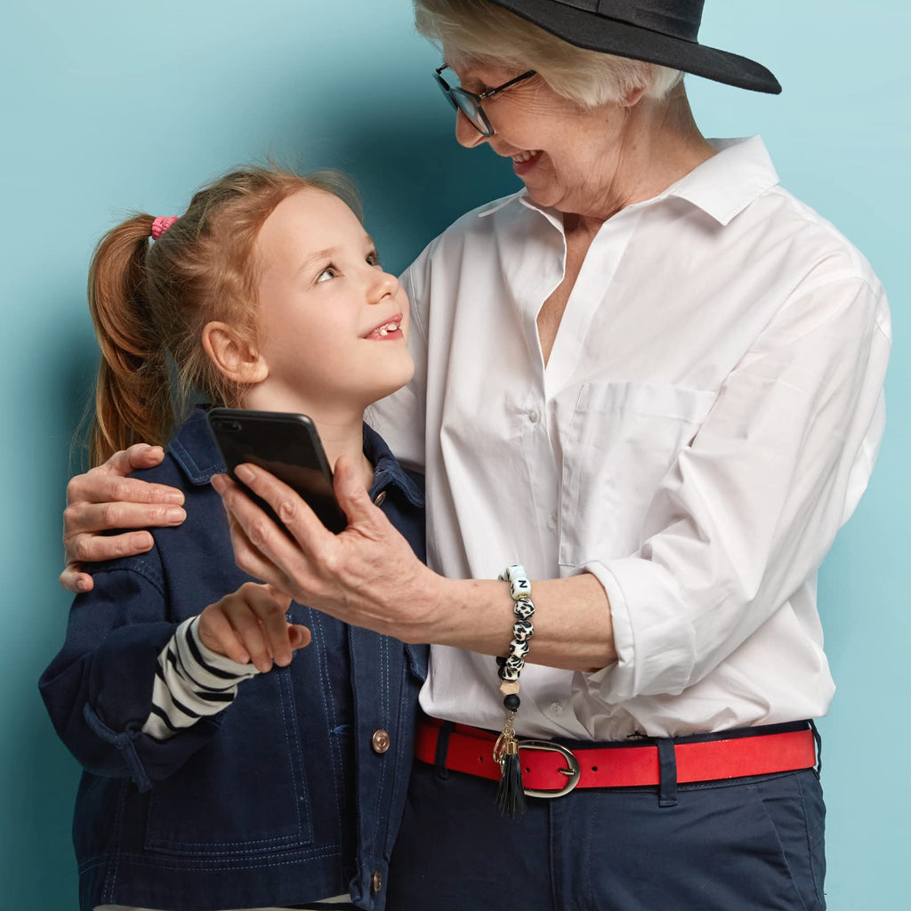 BAOSIWA Silicone Beaded Nana Key Chain Bracelet Wristlet Keyring Black Leopard Bangle Keychains Christmas Day Gifts for Women Gr