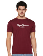 Pepe Jeans Men Cotton Slim Fit T-Shirt (Pm509171_Burgundy Red, Small)