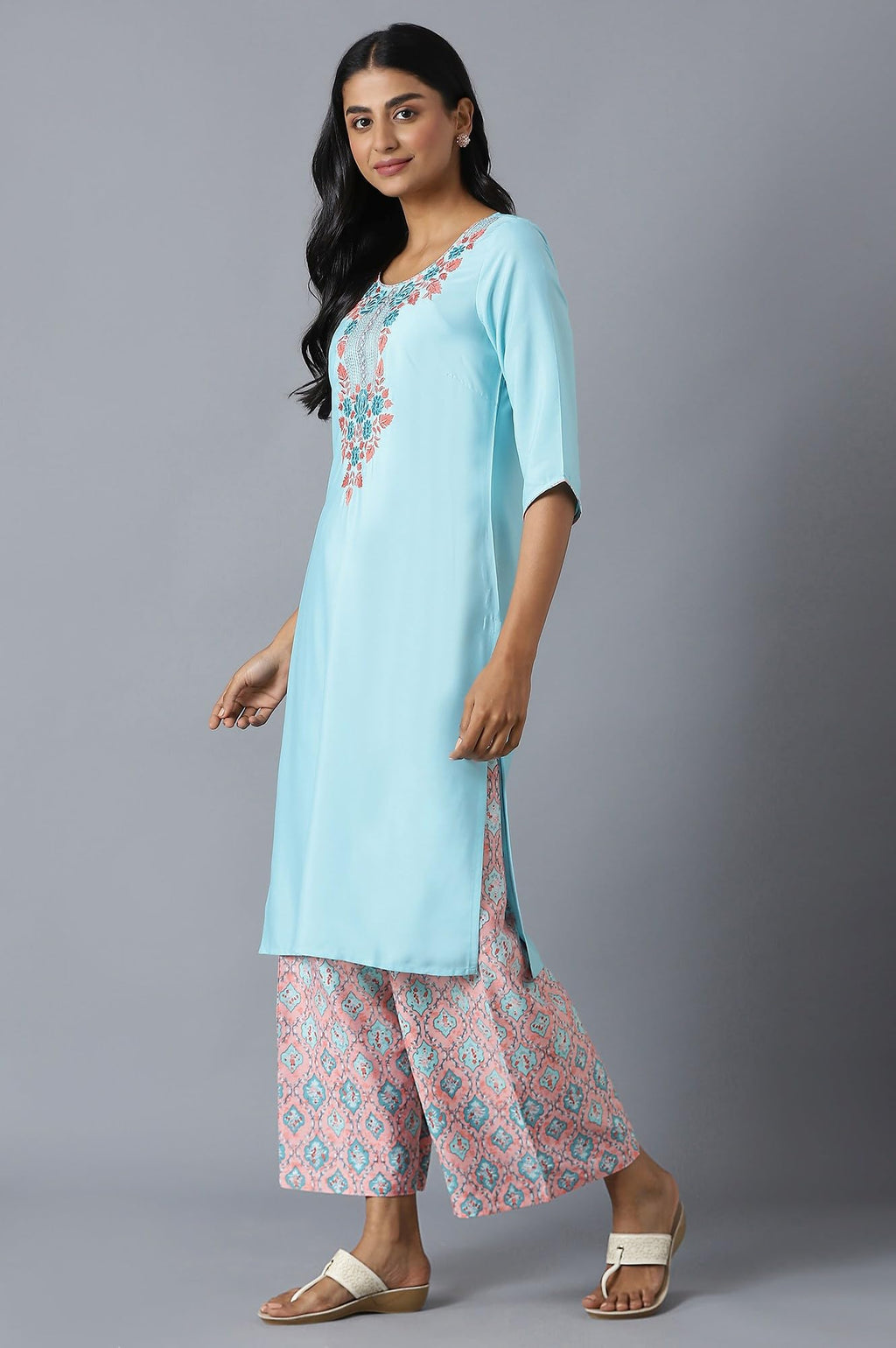 Aurelia Women'S Polyester Kurta & Palazzo (22Onas13034-603848_Blue_Xl)