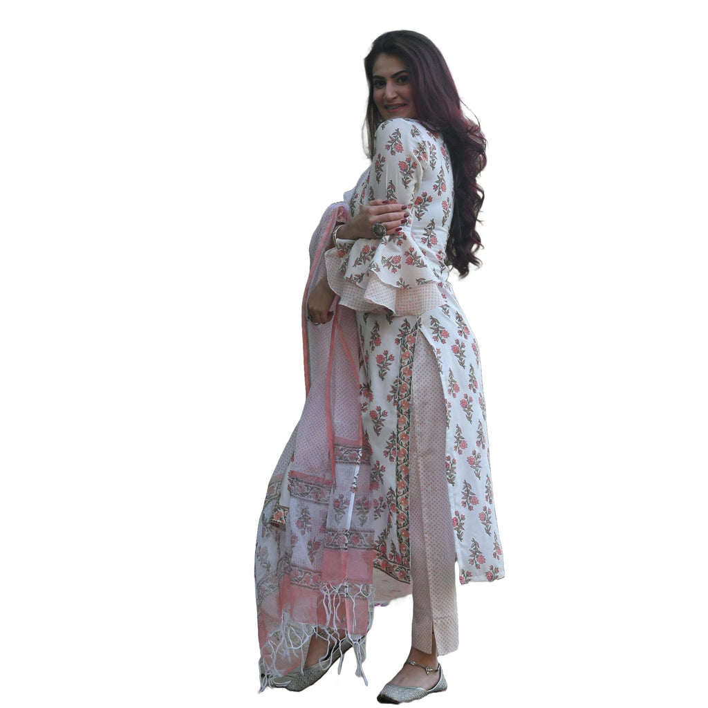 Yashika Women's Trendy Cotton Blend Straight Kurta Pant Dupatta Set with Elegant Prints - Versatile Ethnic Ensemble for Casual &