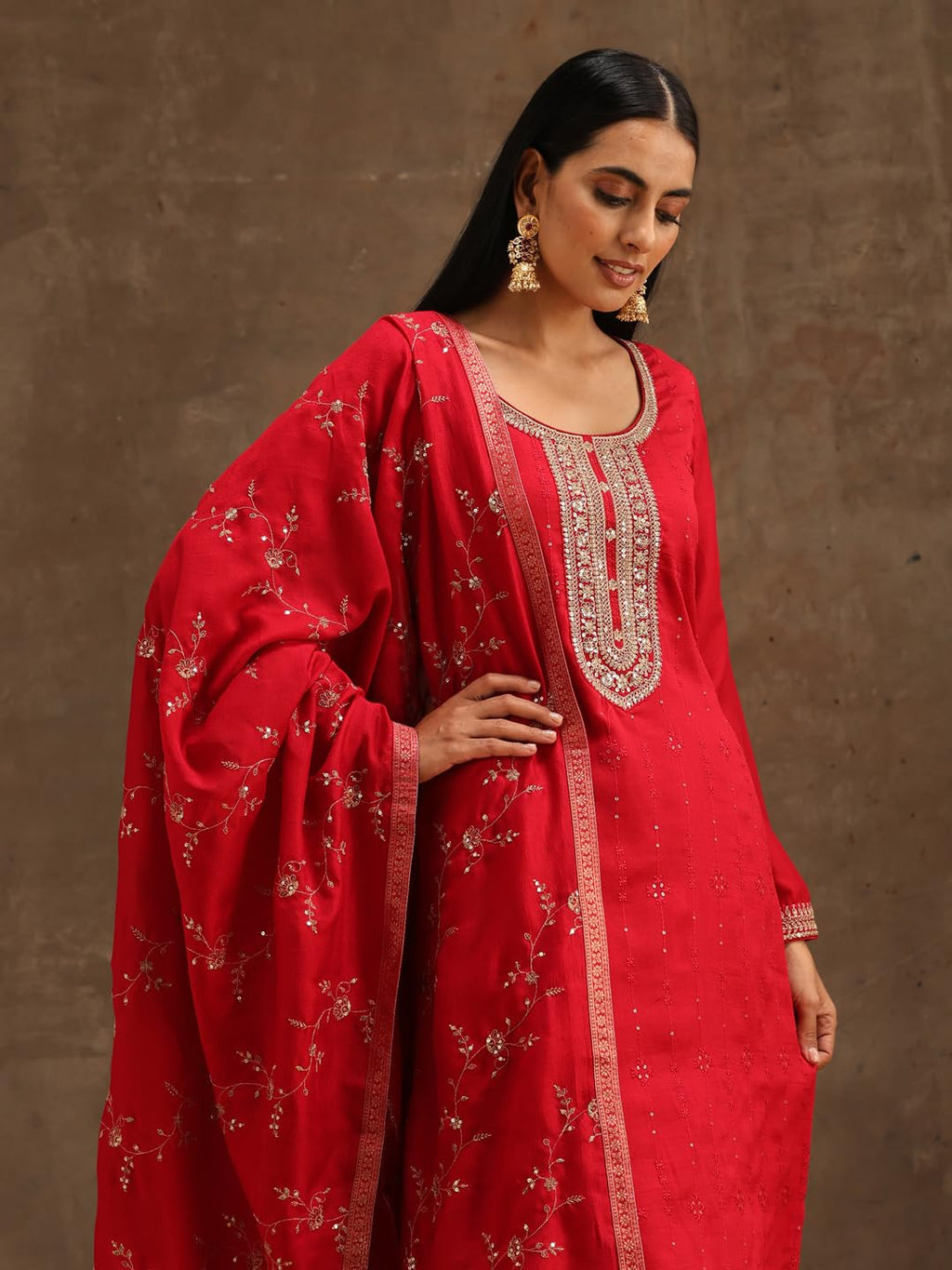 Libas WomenS Silk Blend Kurta Sets (38091O_Pink