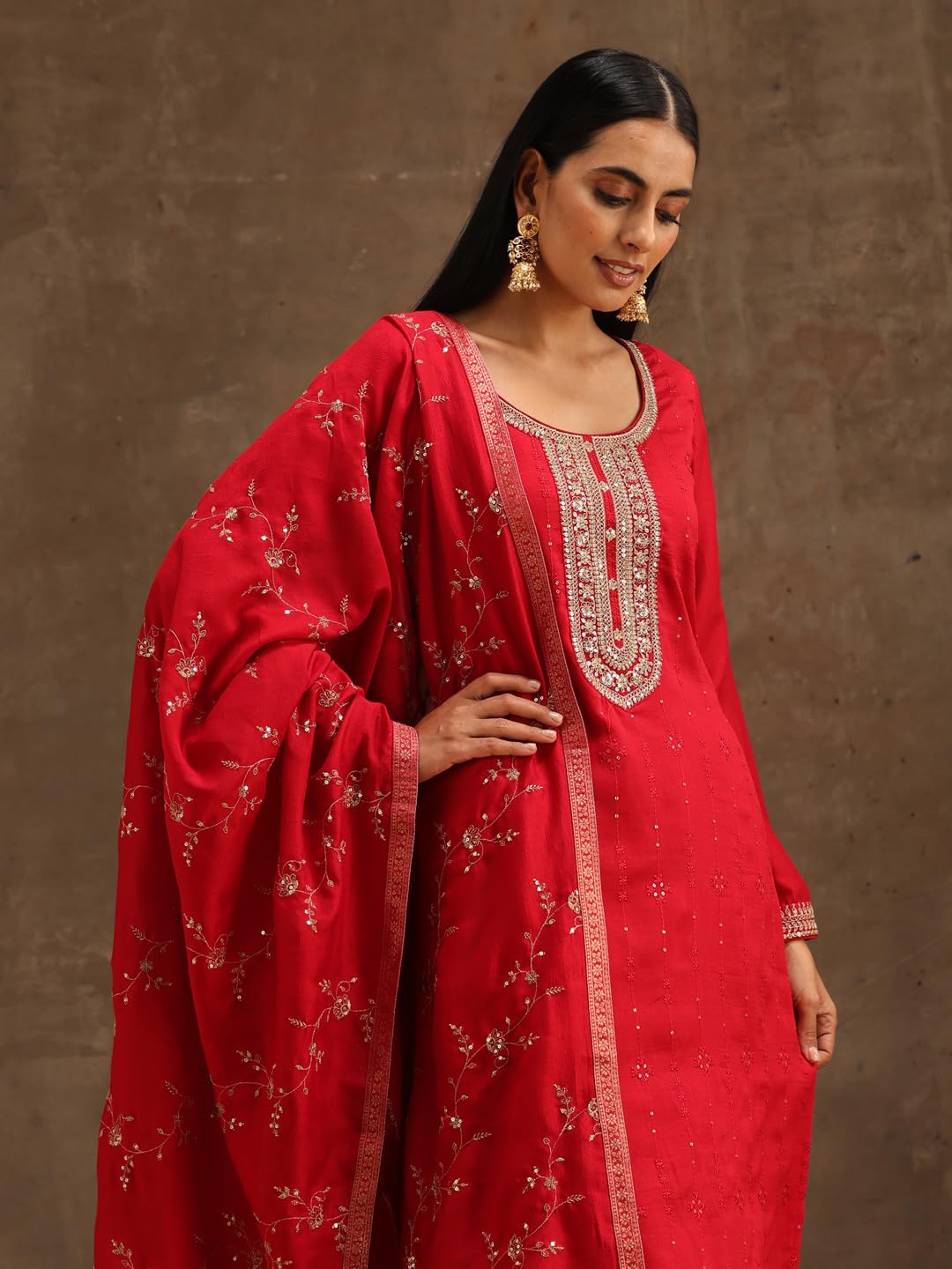 Libas WomenS Silk Blend Kurta Sets (38091O_Pink