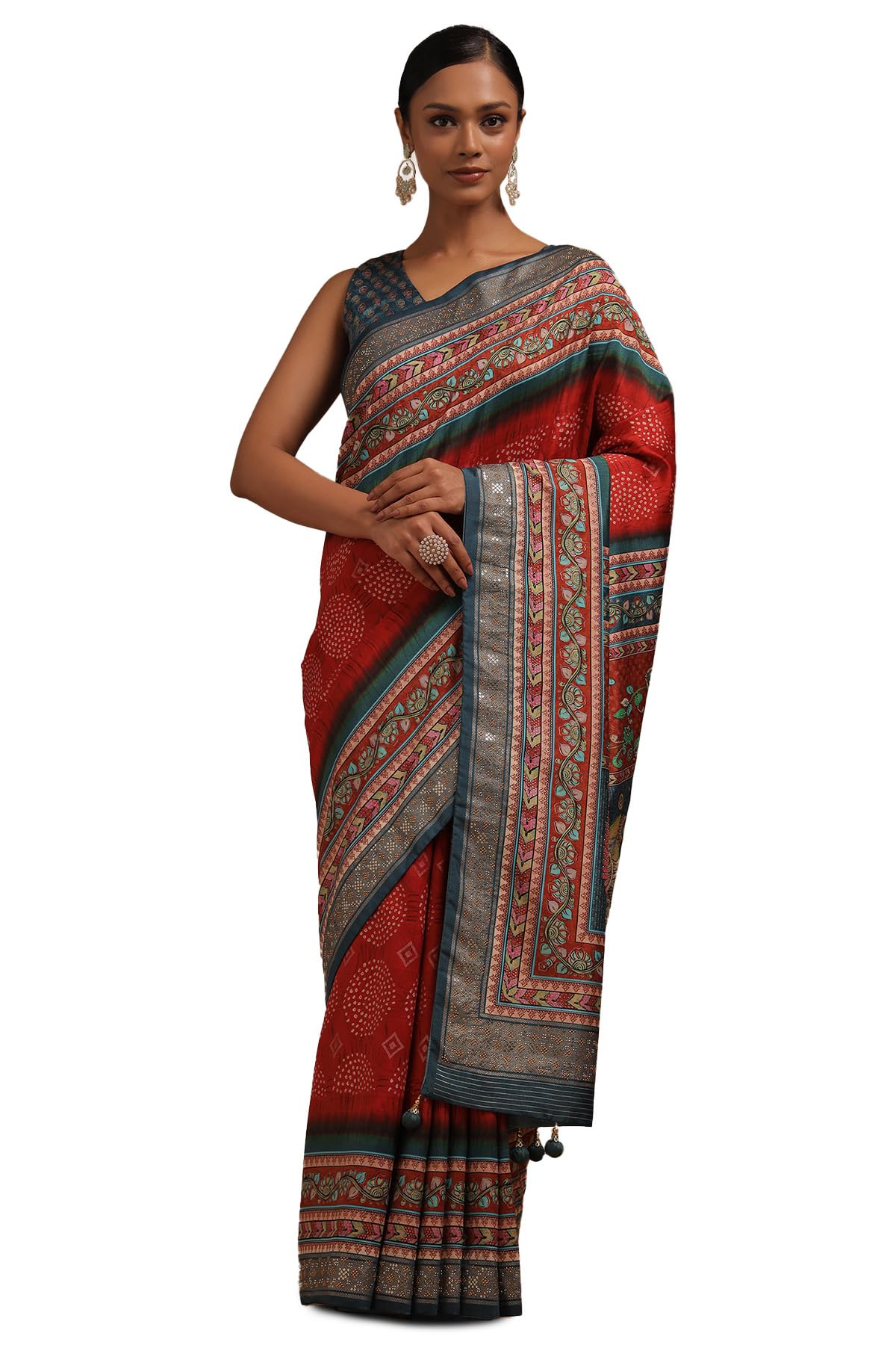 Soch Women Dola Silk Kalamkari Saree with Stud Work
