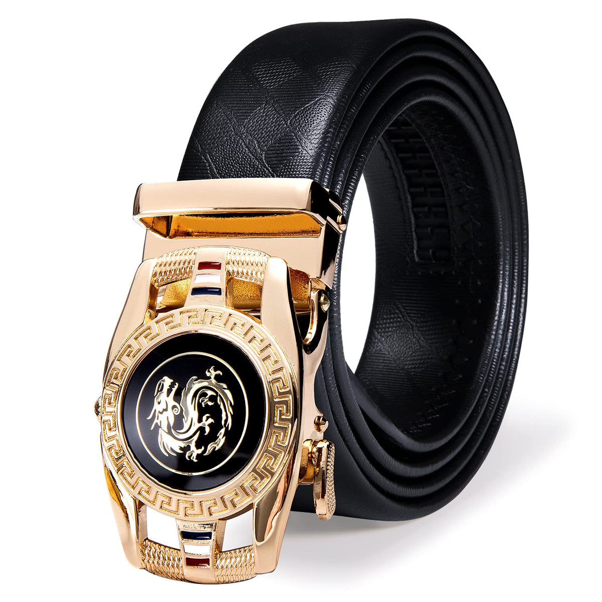 Ratchet Belt Black Gold Dragon Sign Fashion Automatic Buckle Adjustable Sliding Ratchet Strap Business Casual Wedding MenS Belt 24-38-43
