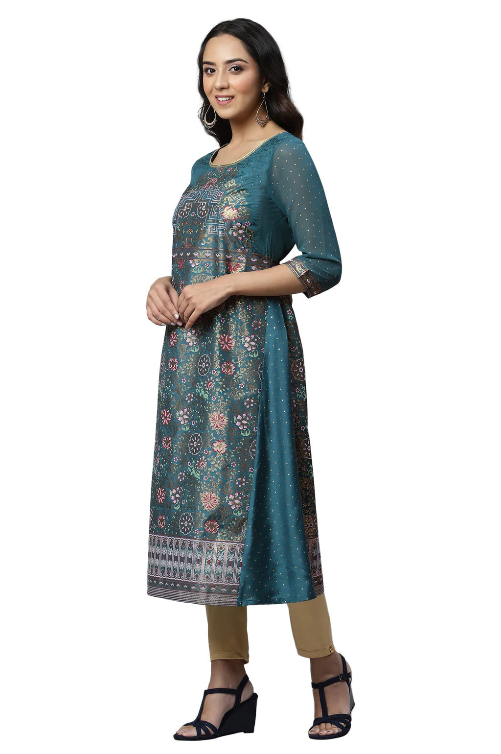 Aurelia Women Shaded Spruce Floral Printed A-Line Kurta