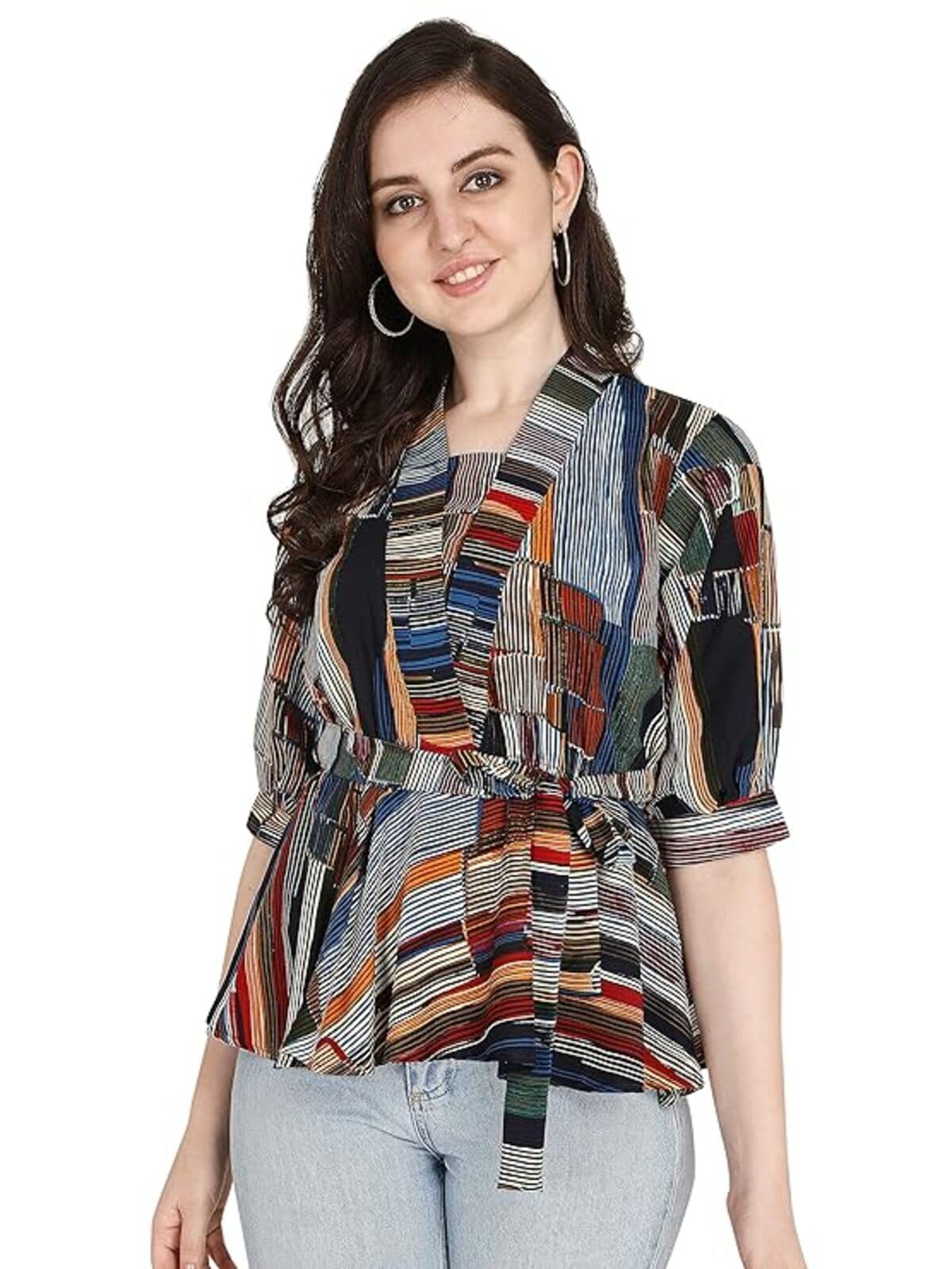 OM SAI LATEST CREATION Women Solid Western Top with Half Sleeves for Office Wear, Casual Wear, Under 399 Top for Women Top (Mult