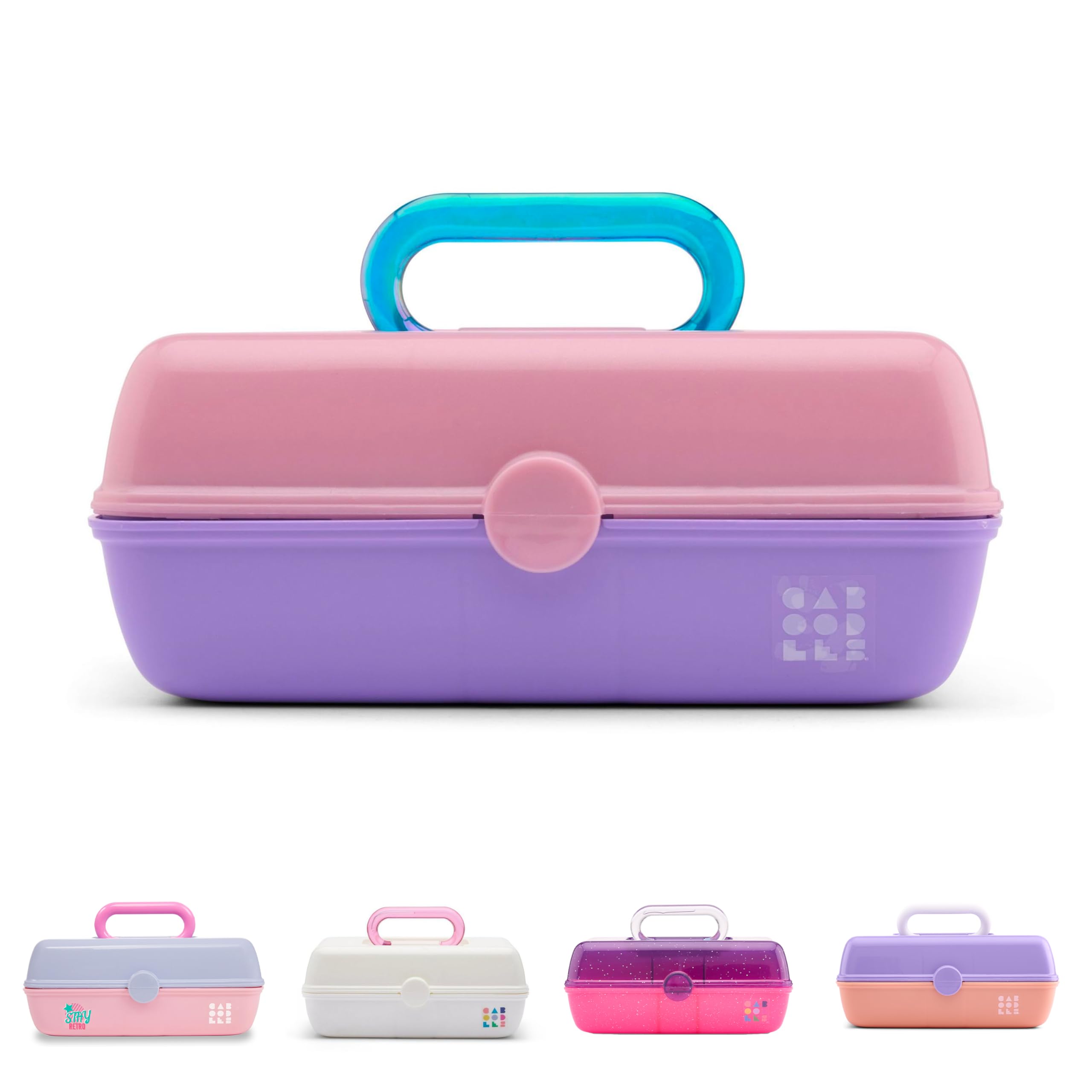 Caboodles Pretty in Petite Makeup Box, Two-Tone Pink on Lavender, Hard Plastic Organizer Box, 2 Swivel Trays, Fashion Mirror, Se