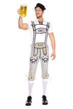 Music Legs 76621-GREY-L 3 Piece Lace Up Collared Shirt & Alpine Region Printed Trousers with H-Shaped Suspenders with Hat  Grey 