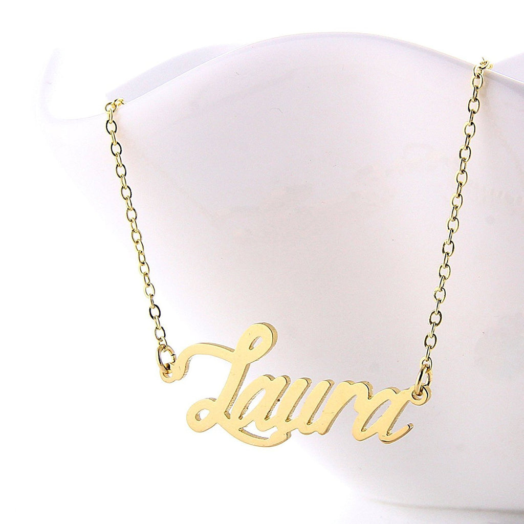 HUAN XUN Gold Color Plated Unique Name Chain Necklace Christmas Gift, Laura