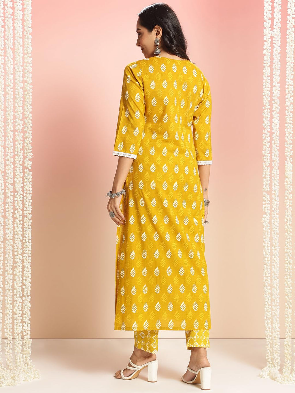 ANNI DESIGNER Womens Rayon Viscose Straight Printed Kurta with Pant (Goyala Yellow_XL_Yellow_X-Large)