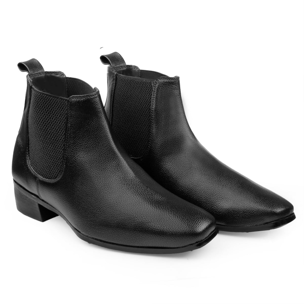 BXXY Mens 2 Inch Heel Height Increasing Faux Leather Material with Black Casual Formal Ankle Boot and Chelsea Boot. 10 UK 10