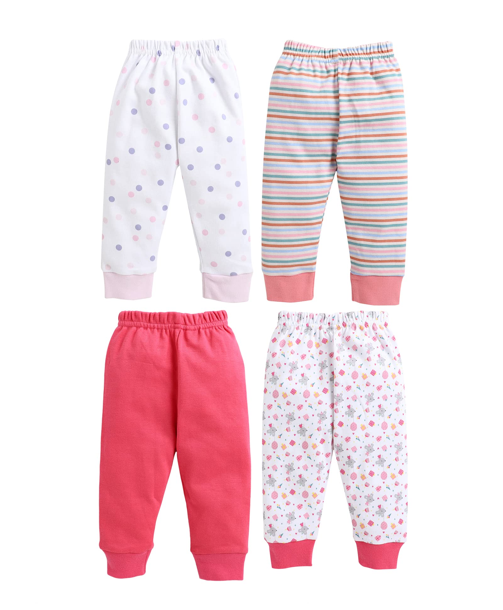 BUMZEE Pink & White Full Length Pajamas for Girls Pack of 4 Age - 3-6 Months