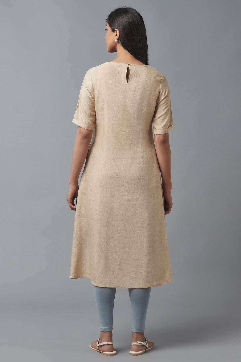 W For Woman Almond Beige Sequin Work Kurta