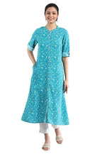 Aurelia Women'S Blue Floral Printed Printed Regular Kurta