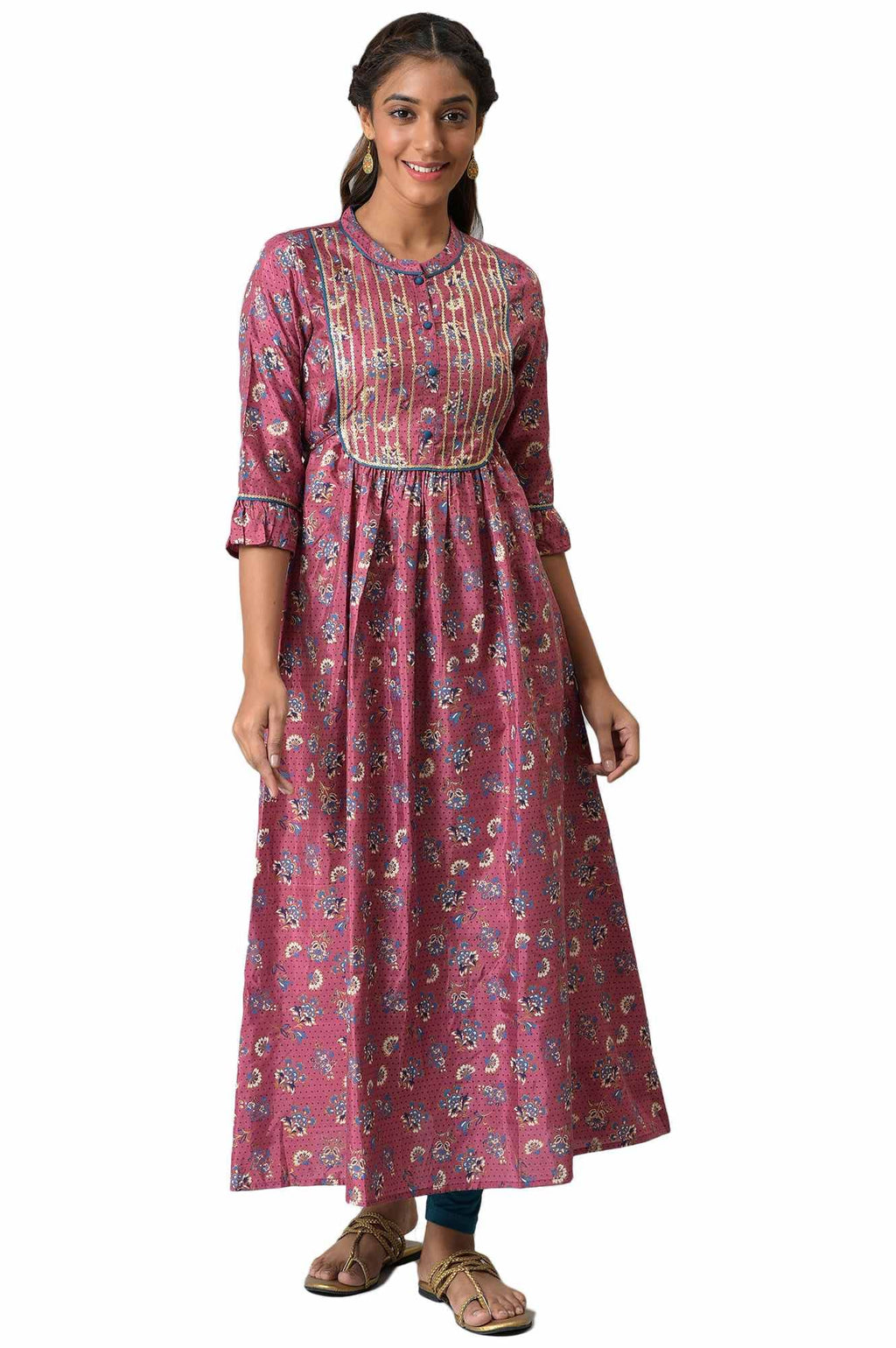 Aurelia Pink Foil Pattern Kurta with Sequins