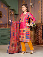 Aarika Girls Ethnic Wear Rani-Mustard Colour Abstract Embalished Satin Kurti Pant Set-8-15 Years (Kp-Tr-K-1042)