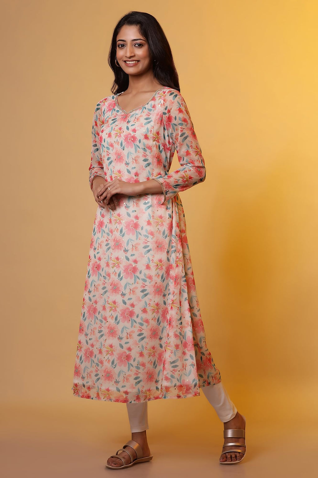 Aurelia Women?? Floral Printed Lace Straight Kurta | Sweatheart Neck Kurta For Women | Floral Printed Kurta For Women | Beautiful Regular Fit Kurta For Women